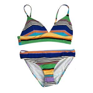 Roxy Womens Color Jam Striped Tank Top & Hipster Bikini Beach Swim Set XL